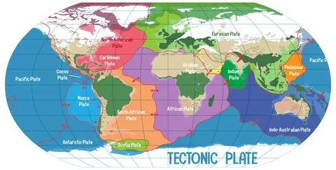 World Map Showing Tectonic Plates Boundaries Stock-Illustration