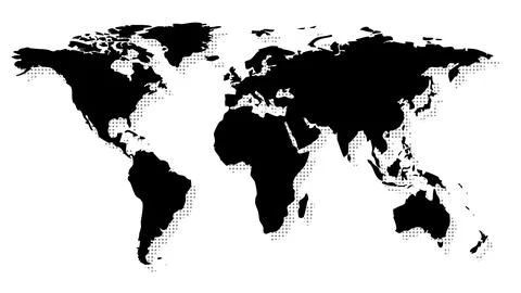 World map silhouette with a dotted halftone shadow.Global and travel vector.. Illustrazione stock