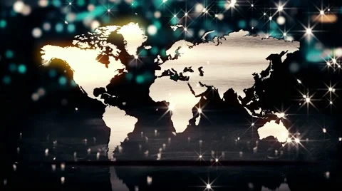 World Map Silver City Light Shine Bokeh 3D Background Loop Animation - 4K Stock Footage 40752164