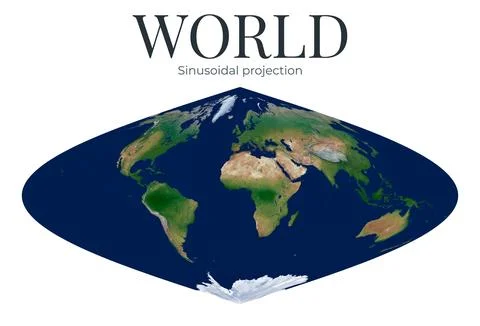 World Map. Sinusoidal projection. High Detail Physical Map of The World. Ra.. Ilustración de archivo
