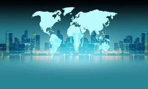 World map with skyline at background concept series イラスト素材