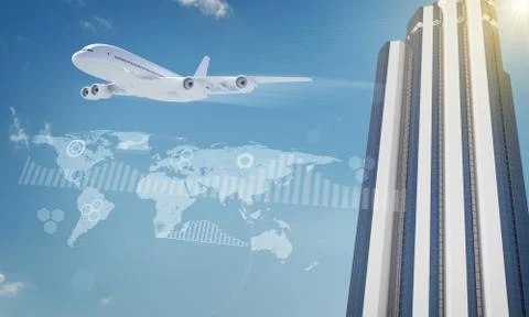 World map with skyscraper and graphs Stock Illustration