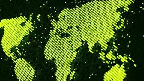 World map of small green cubes 3D render seamless loop animation Stock Footage 128668679