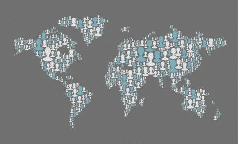World map. social media concept. composed from many people silhouettes, vecto Stock Illustration