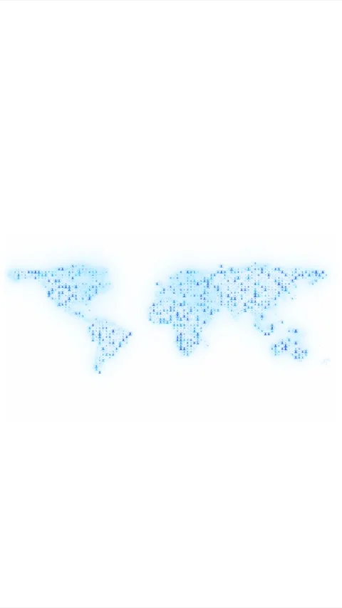 World map social network blue profile icons, light continents, clean white space Stock Footage 340558171