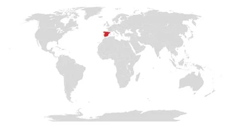 World map with Spain highlighted in red Stock Illustration
