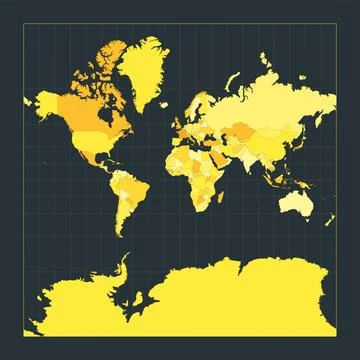 World Map. Spherical Mercator projection. Futuristic world illustration for.. Illustrazione stock