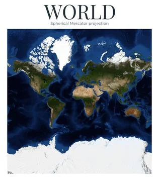 World Map in Spherical Mercator projection. High-detail physical map of Ear.. Ilustração Stock