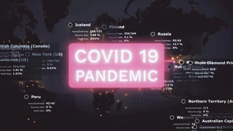 World map of spreading coronavirus COVID 19 pandemic with country statistics and Stock Illustration