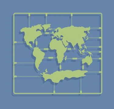 World map sprue or injection molding toy. Earth plastic model kit Stock Illustration