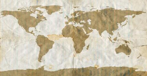 World Map on Stained Loose Leaf Paper Stockillustratie