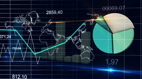 World Map Statistic Data Graph Dark Blue Loop Finance Background - 4K UHD Stock Footage 43444598
