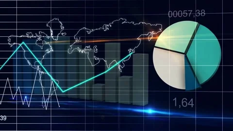 World map statistic data graph dark blue loop finance background video Stock Footage 324630309