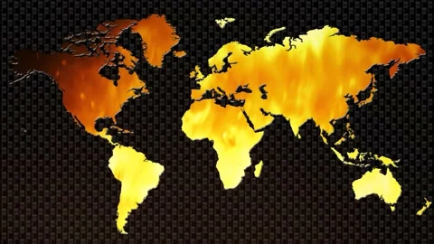 World Map in Steel with Flames 4K Loop Stock Footage 185205329