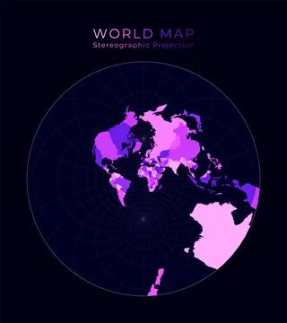 World Map. Stereographic. Digital world illustration. Bright pink neon colo.. Stock Illustration