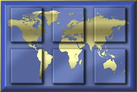 World map superimposed on squares Stock Illustration