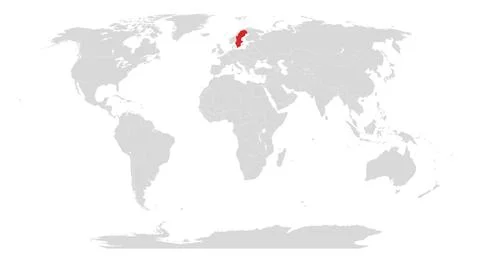 World map with Sweden highlighted in red Stock Illustration