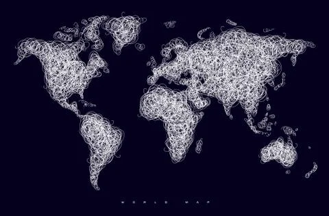 World map tangle lines dark Stock Illustration