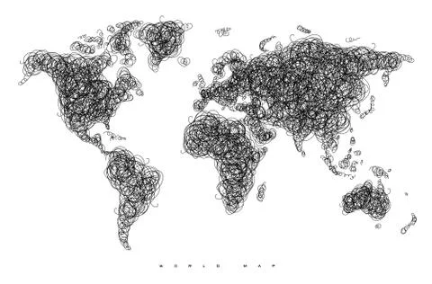 World map tangle lines Stock Illustration