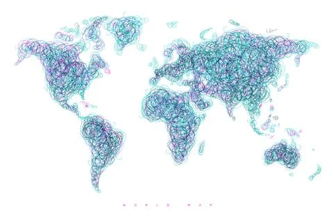 World map tangle lines turquoise Stock Illustration