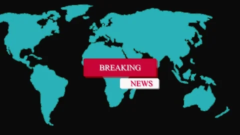 World Map with Teal Continents and Red and animation White Breaking News Ov.. Stock Footage 321589278