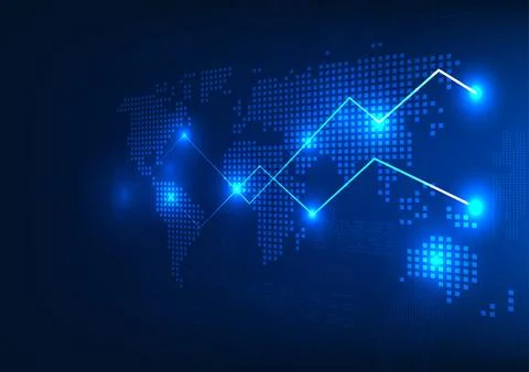 World map technology along with stock graphs On the back is a number code. .. Stock Illustration