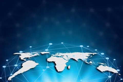 World map on a technology background, glowing lines connected, global network Stockillustratie