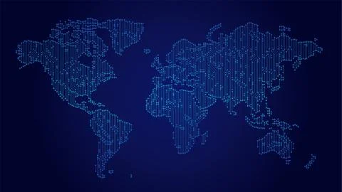 World map technology style. Dark blue background. Stock Illustration