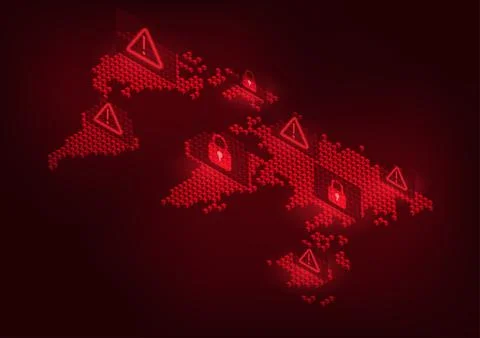 World map technology A world map with an alert symbol and a lock, indicatin.. 스톡 일러스트