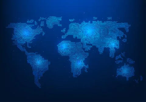 World map technology The world map is a technological cycle. People around .. 스톡 일러스트