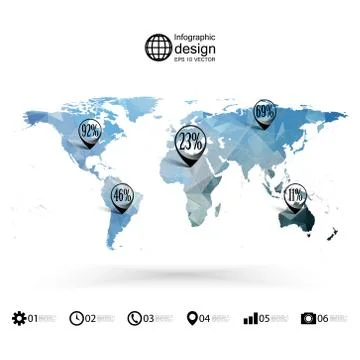 World map template, triangle design, infographics vector illustration Stock Illustration