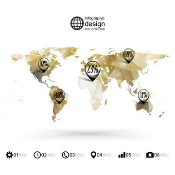 World map template, triangle design, infographics vector illustration Stock Illustration