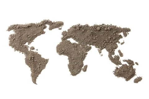 World map with the texture of the soil on white background Foto stock