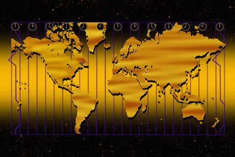 World Map With Time Zones Illustrazione stock
