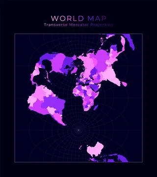 World Map. Transverse spherical Mercator projection. Digital world illustra.. Stock Illustration