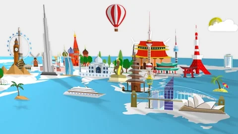 World Map - Travel Monuments Stock Footage 251719592