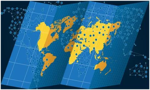 World map on treasure hunt with dots on abstract background Stock Illustration