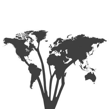 World Map Tree Silhouette Illustration Stock Illustration
