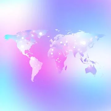 World map trendy liquid colors background. Global technology networking concept Illustrazione stock