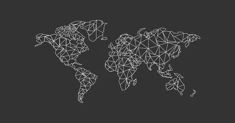 World map triangular shapes formed from lines on black background. Vector g.. Stock Illustration