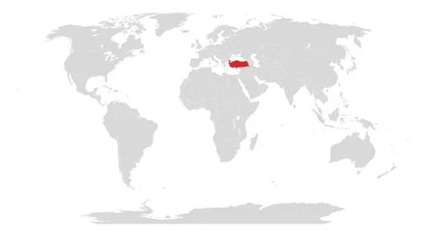 World map with Turkey highlighted in red Stock Illustration