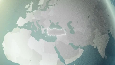 World Map Turkey Zoom in Stylised Spherical White Shades 4K 60 FPS Stock Footage 262765933