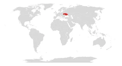 World map with Ukraine highlighted in red Stock Illustration