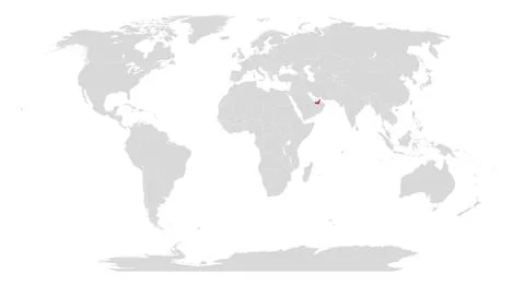World map with United Arab Emirates highlighted in red Stock Illustration