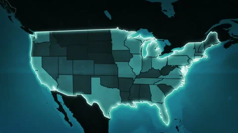 World map with US Airports, Interstate Routes and Railroads. Blue. Loopable. Stock Footage 54836115