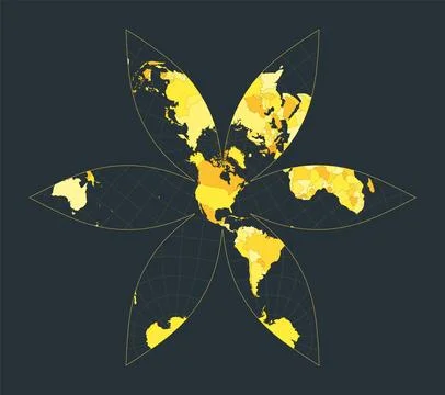 World Map. The U.S.-centric Gingery world projection. Futuristic world illu.. Illustrazione stock