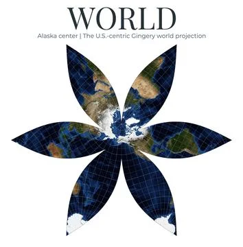 World Map. U.S.-centric Gingery projection with Alaska centered. High detai.. Ilustração Stock