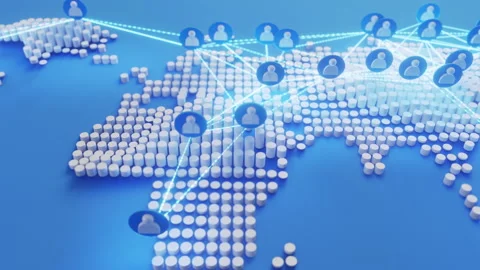 World Map with user icon, wire network connect Stock Footage 223343048