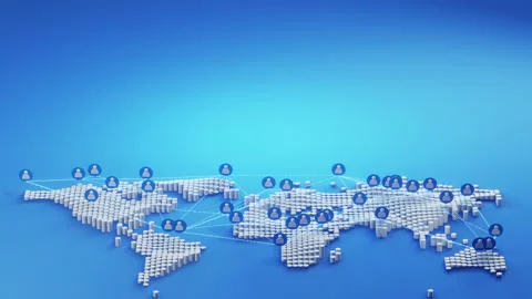 World Map with user icon, wire network connect Stock Footage 223343050