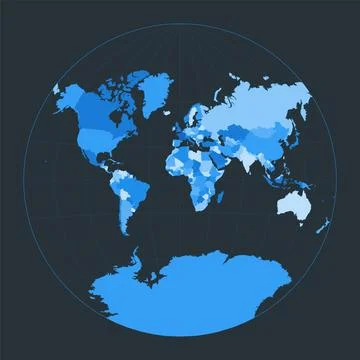 World Map. Van der Grinten projection. Futuristic world illustration for yo.. Illustrazione stock